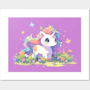 Kawaii Flower Unicorn Baby Posters and Art